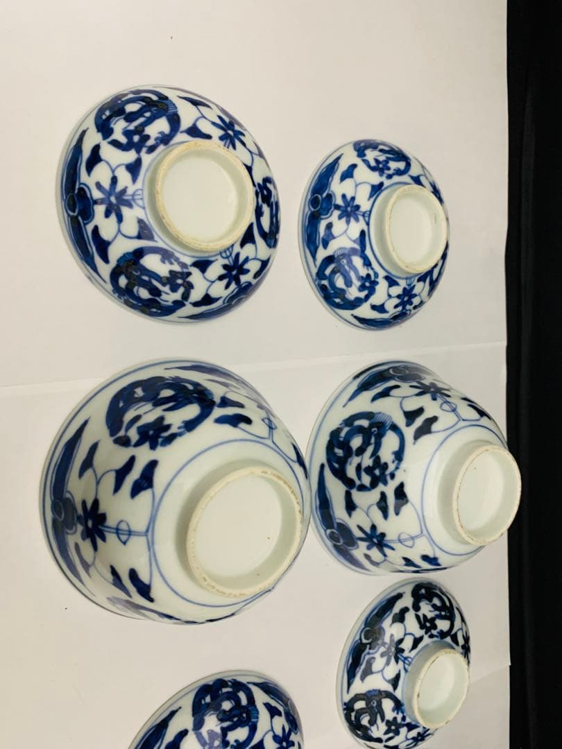 蓋付茶碗　飯茶碗　6客+碗のみ1点　時代染付