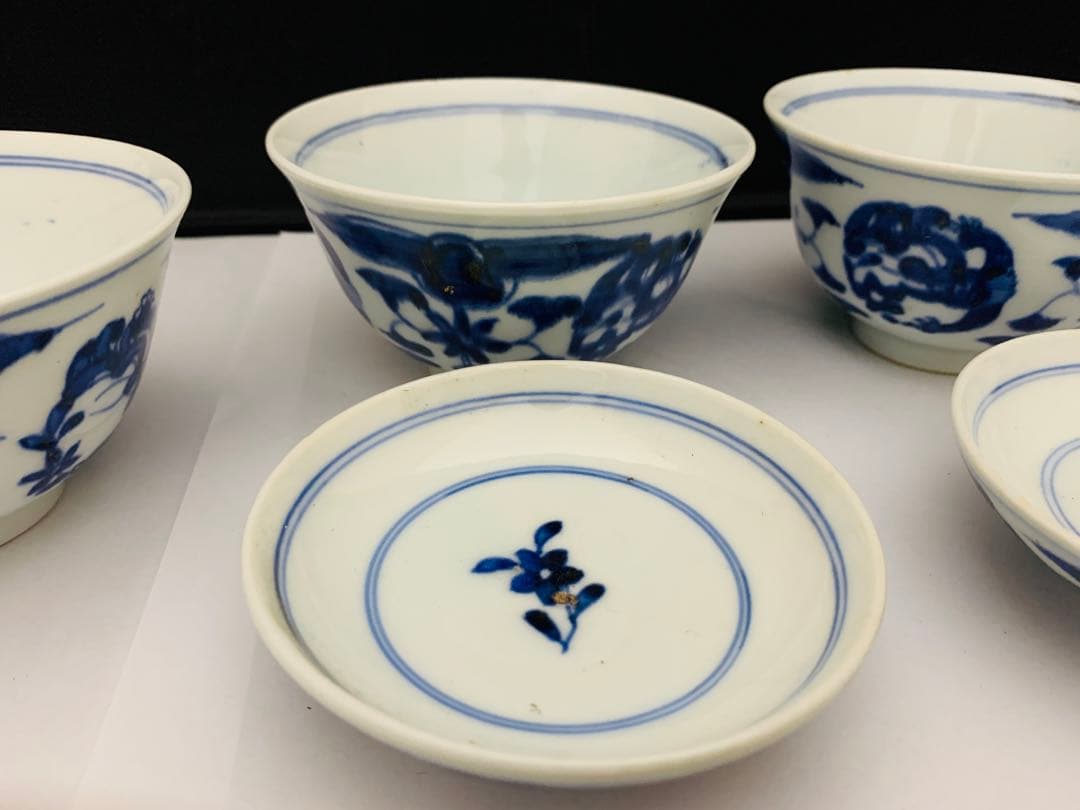 蓋付茶碗　飯茶碗　6客+碗のみ1点　時代染付