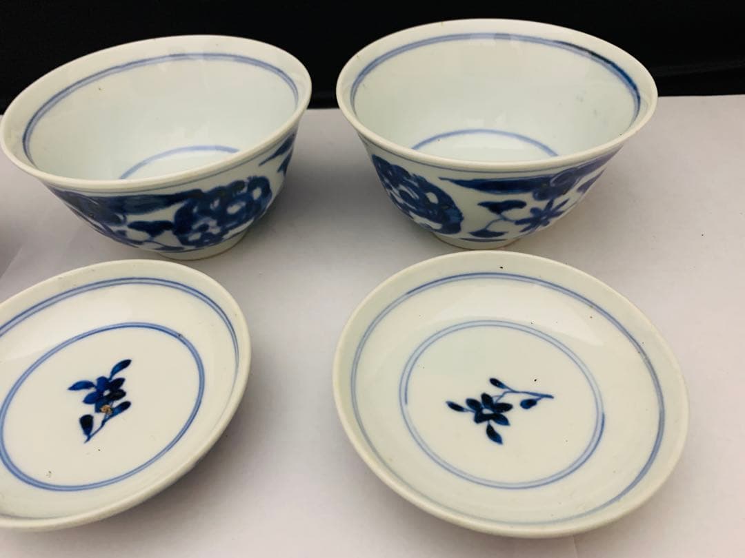 蓋付茶碗　飯茶碗　6客+碗のみ1点　時代染付