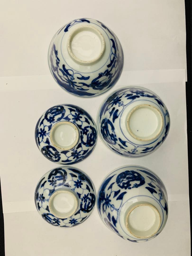 蓋付茶碗　飯茶碗　6客+碗のみ1点　時代染付