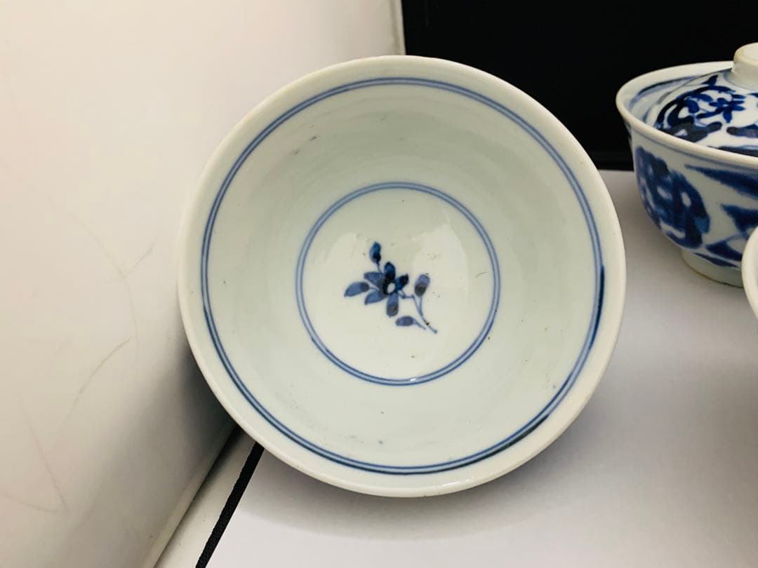 蓋付茶碗　飯茶碗　6客+碗のみ1点　時代染付