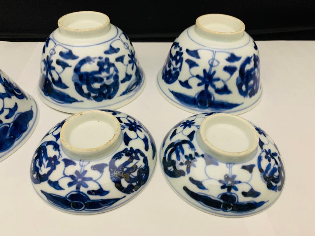 蓋付茶碗　飯茶碗　6客+碗のみ1点　時代染付