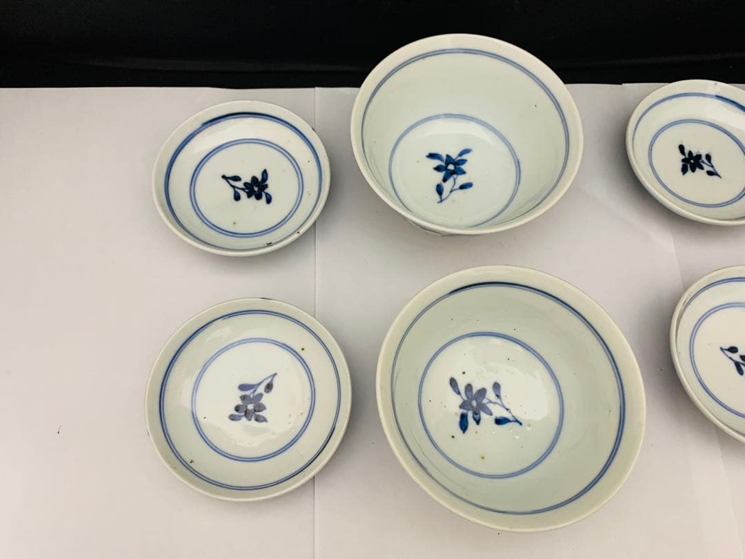 蓋付茶碗　飯茶碗　6客+碗のみ1点　時代染付