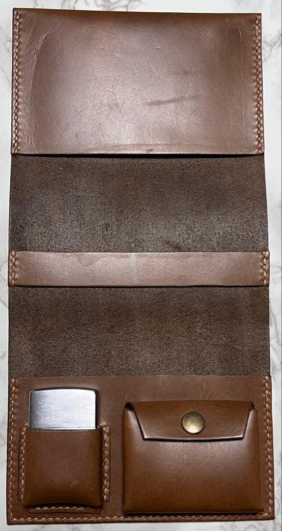 シャグポーチ　本革　ブラウン　ジッポ専用ポケット