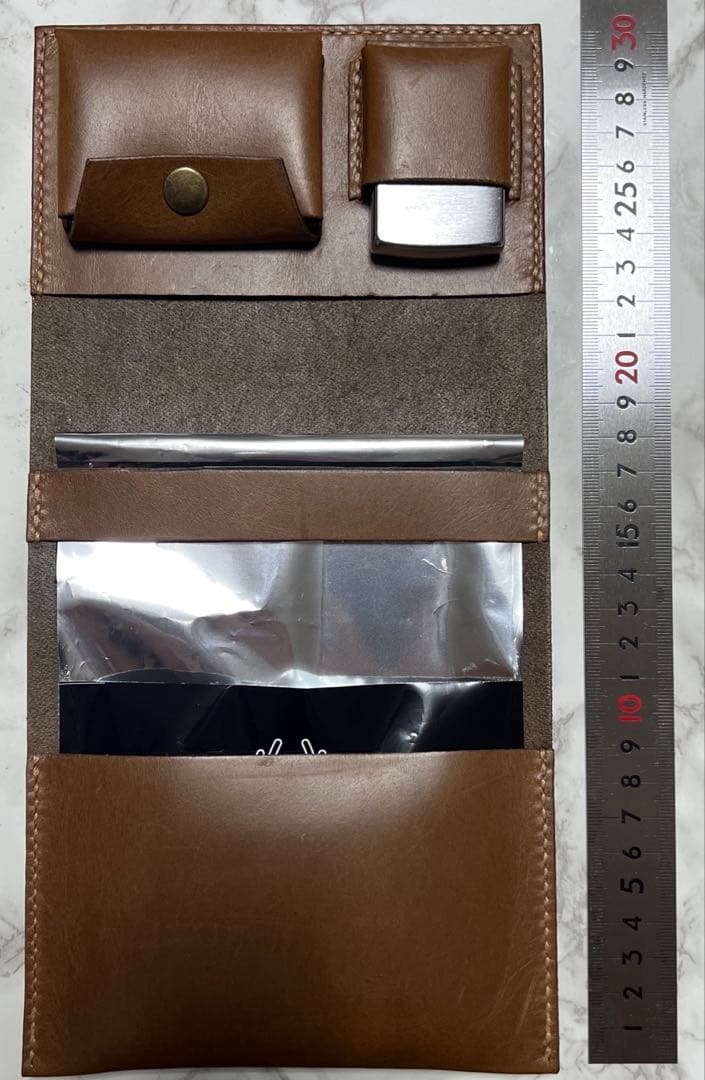 シャグポーチ　本革　ブラウン　ジッポ専用ポケット
