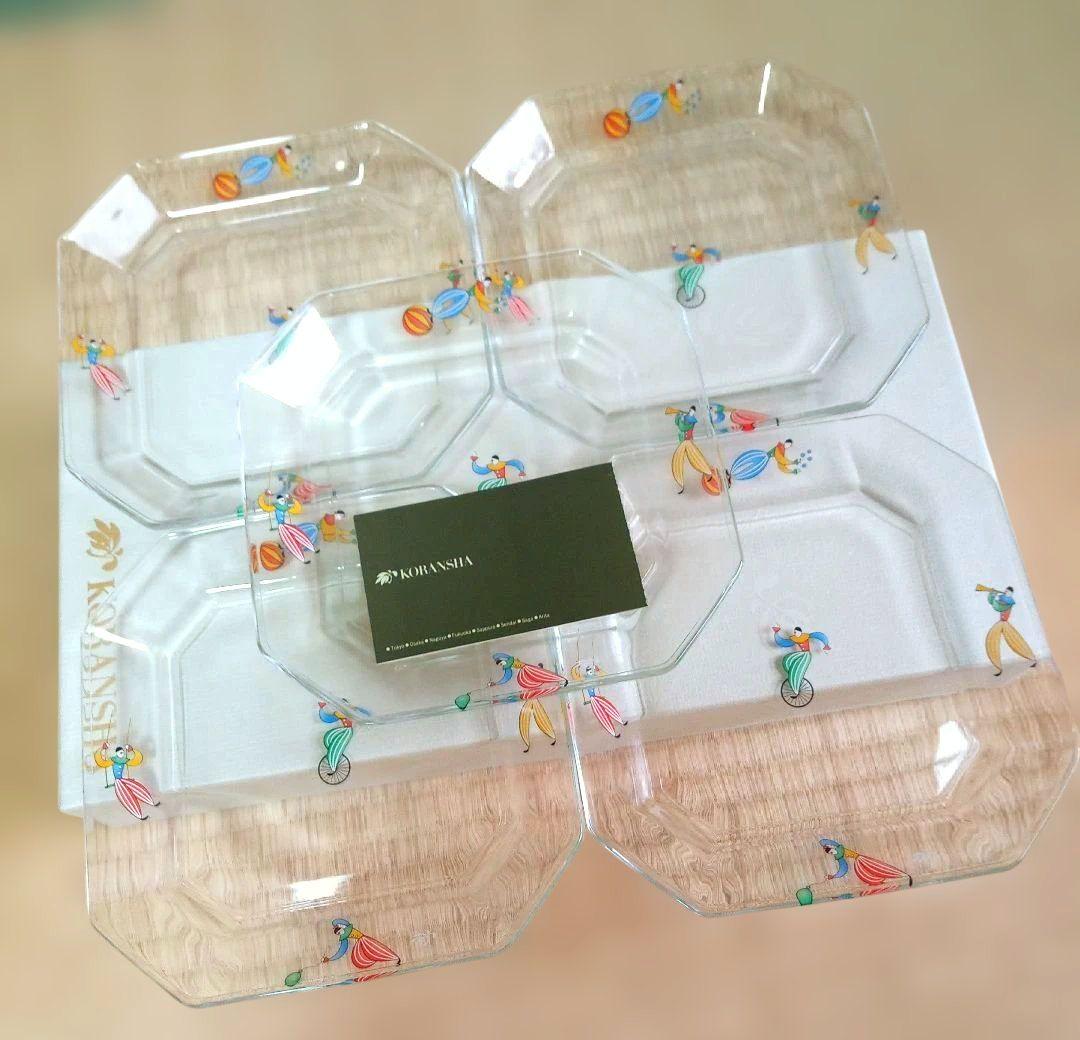 希少　香蘭社 愉快な仲間 5枚サーカス ピエロ 大道芸 ガラス皿