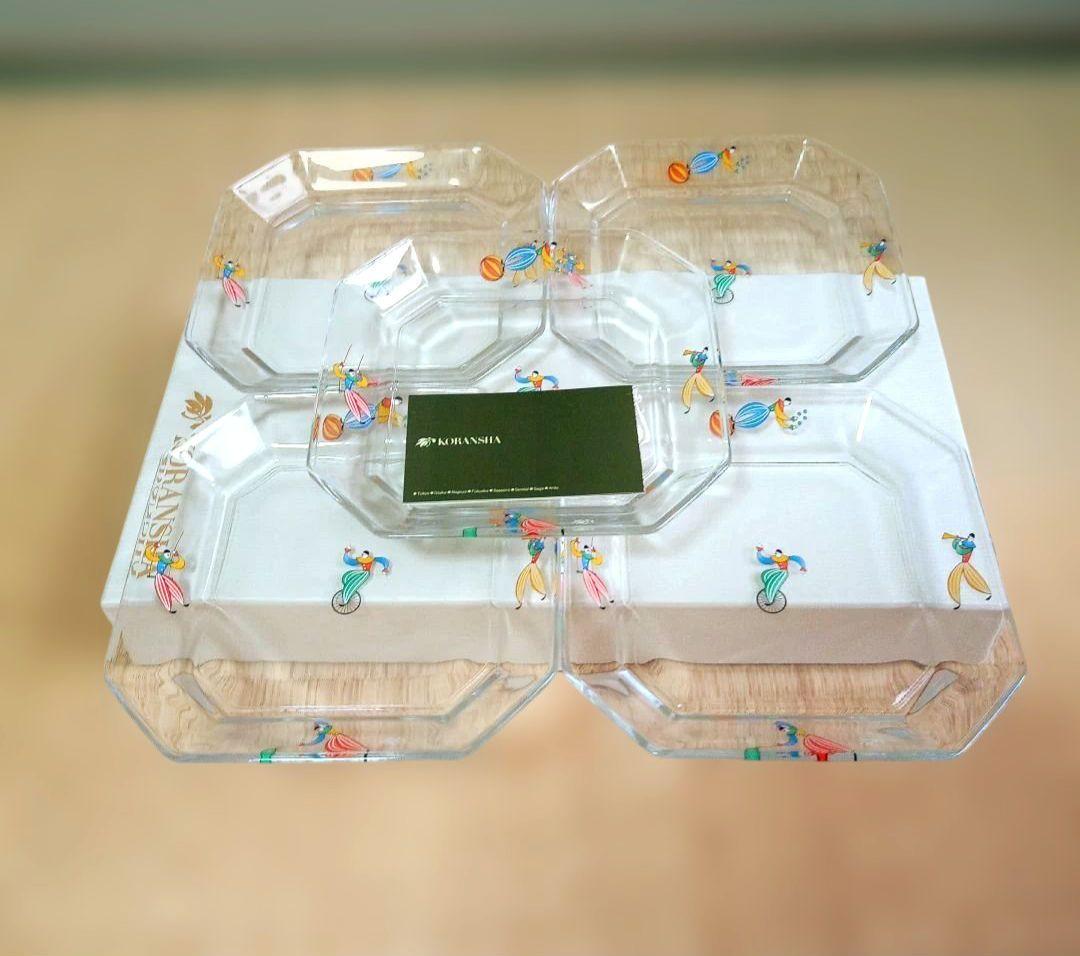 希少　香蘭社 愉快な仲間 5枚サーカス ピエロ 大道芸 ガラス皿