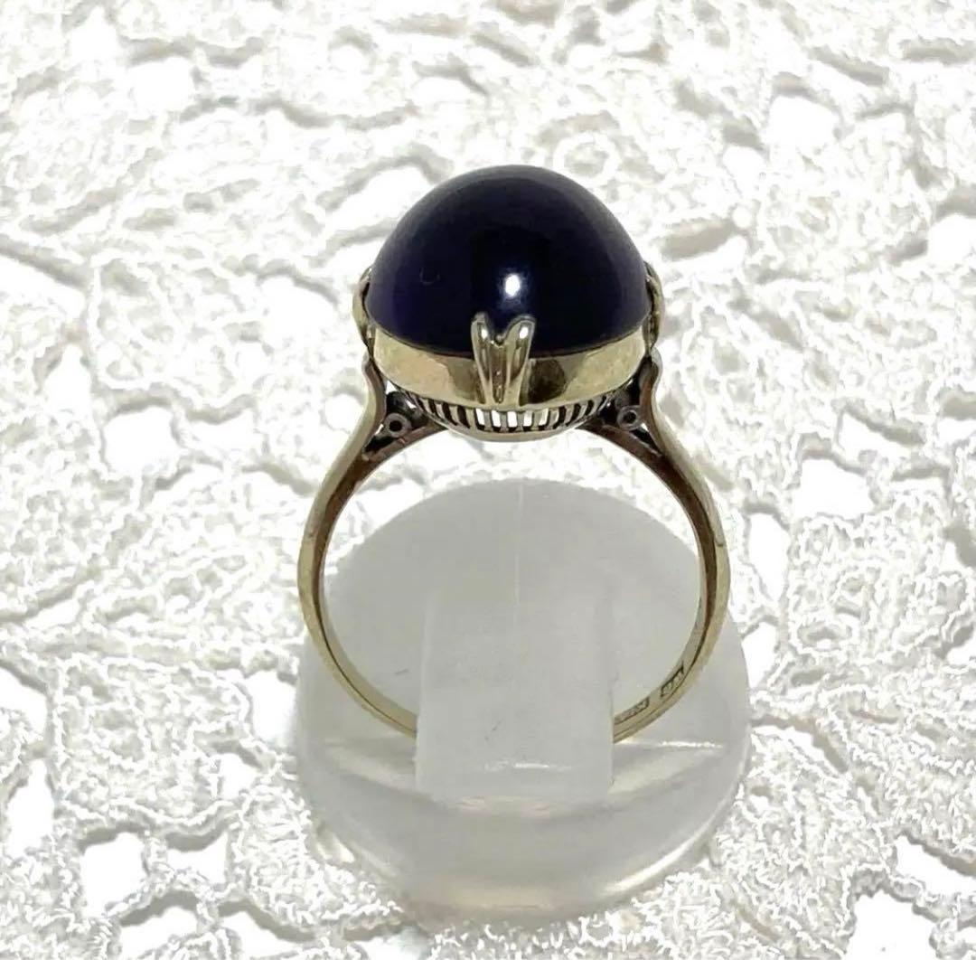 k14WG アメジストカボション リング 千本透かし レトロ