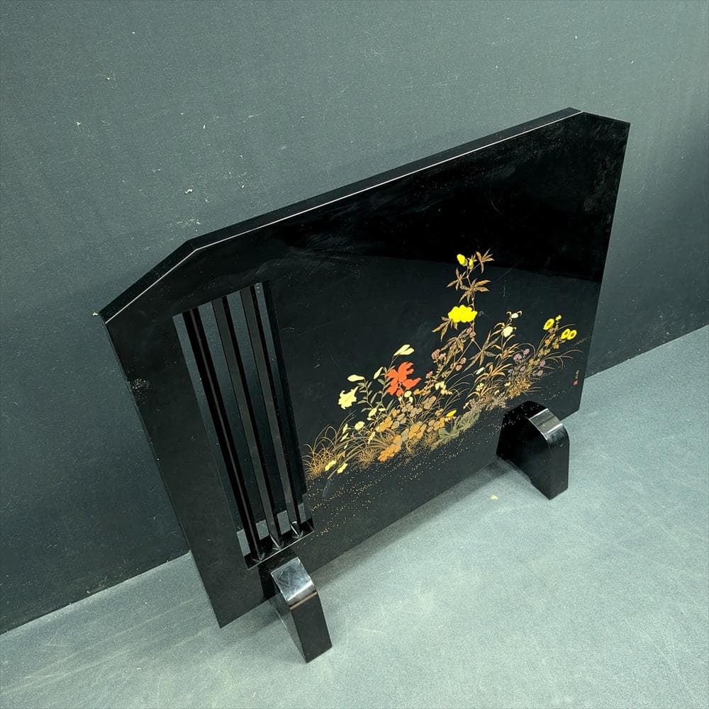 輪島塗　作家物　蒔絵　衝立　間仕切り　パーティション　つい立　和室　工芸品　在銘