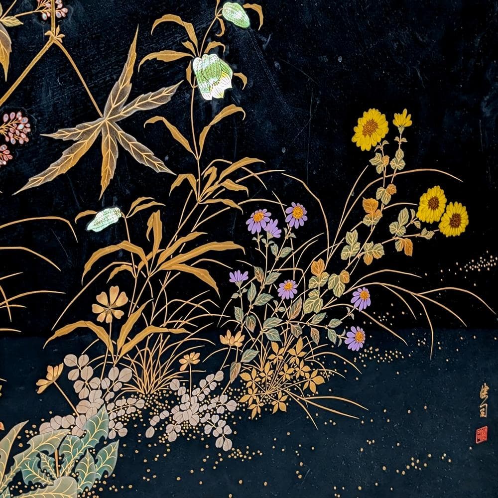 輪島塗　作家物　蒔絵　衝立　間仕切り　パーティション　つい立　和室　工芸品　在銘