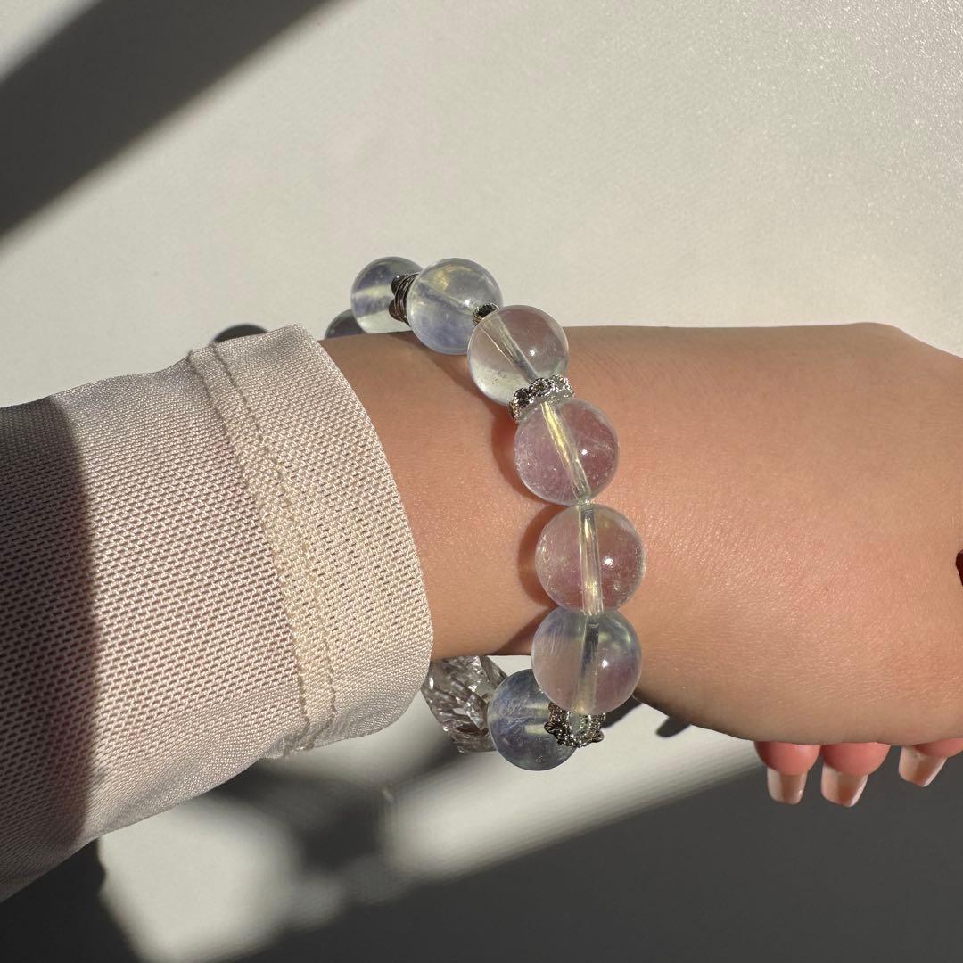 一点物　天然石　ハンドメイドブレス　ピンクイエローシラーアクアマリン　最高ランク