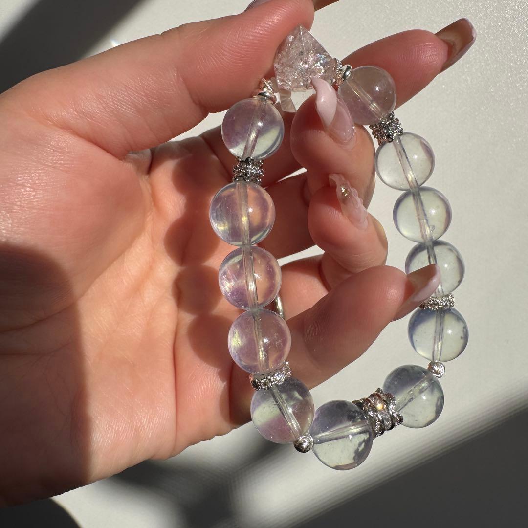 一点物　天然石　ハンドメイドブレス　ピンクイエローシラーアクアマリン　最高ランク