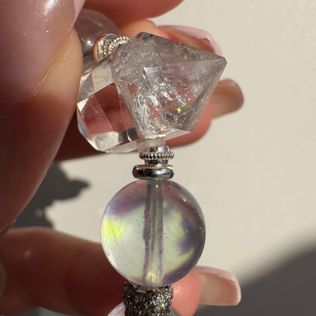 一点物　天然石　ハンドメイドブレス　ピンクイエローシラーアクアマリン　最高ランク