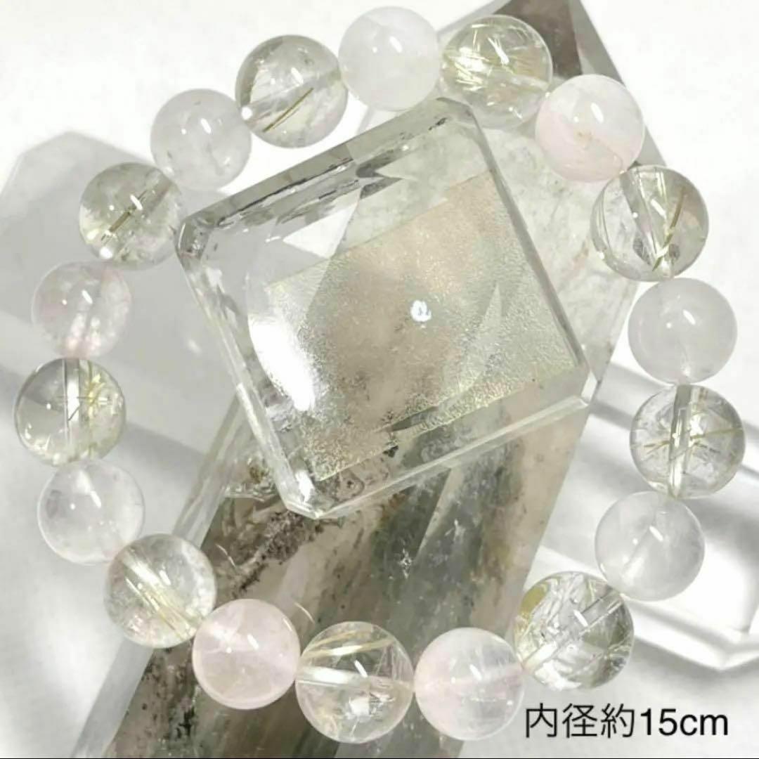 ルチルクオーツ　ローズクォーツ　パワーストーンブレスレット　内径約15cm