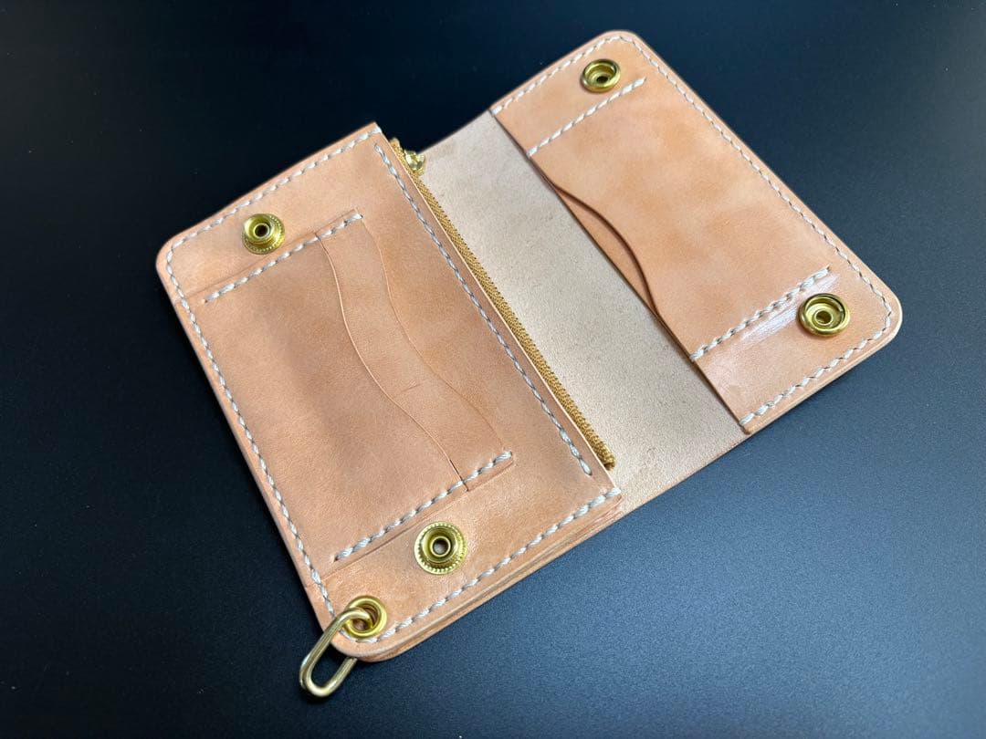 サドルレザー　トラッカーウォレット　三層　真鍮　レザークラフト