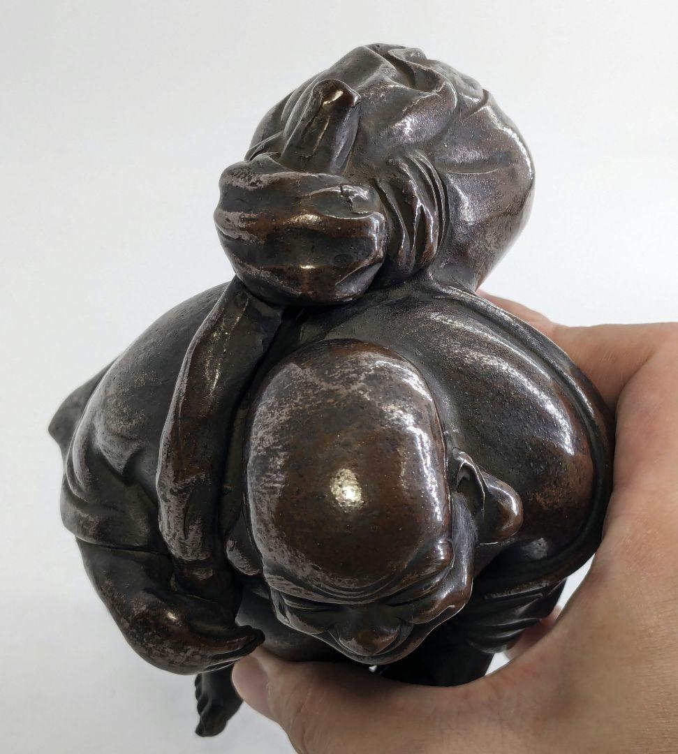 明治大正期 備前焼 布袋尊像 置物 布袋様 七福神 縁起物 踊り布袋 工芸品