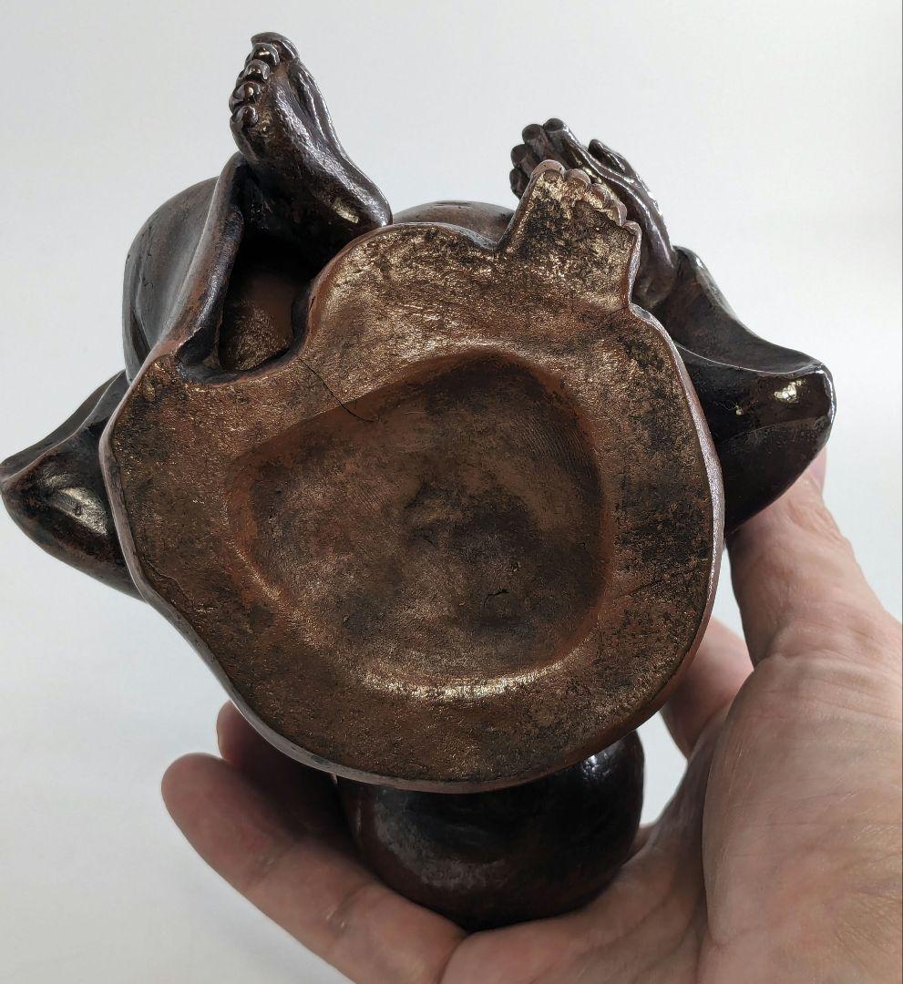 明治大正期 備前焼 布袋尊像 置物 布袋様 七福神 縁起物 踊り布袋 工芸品