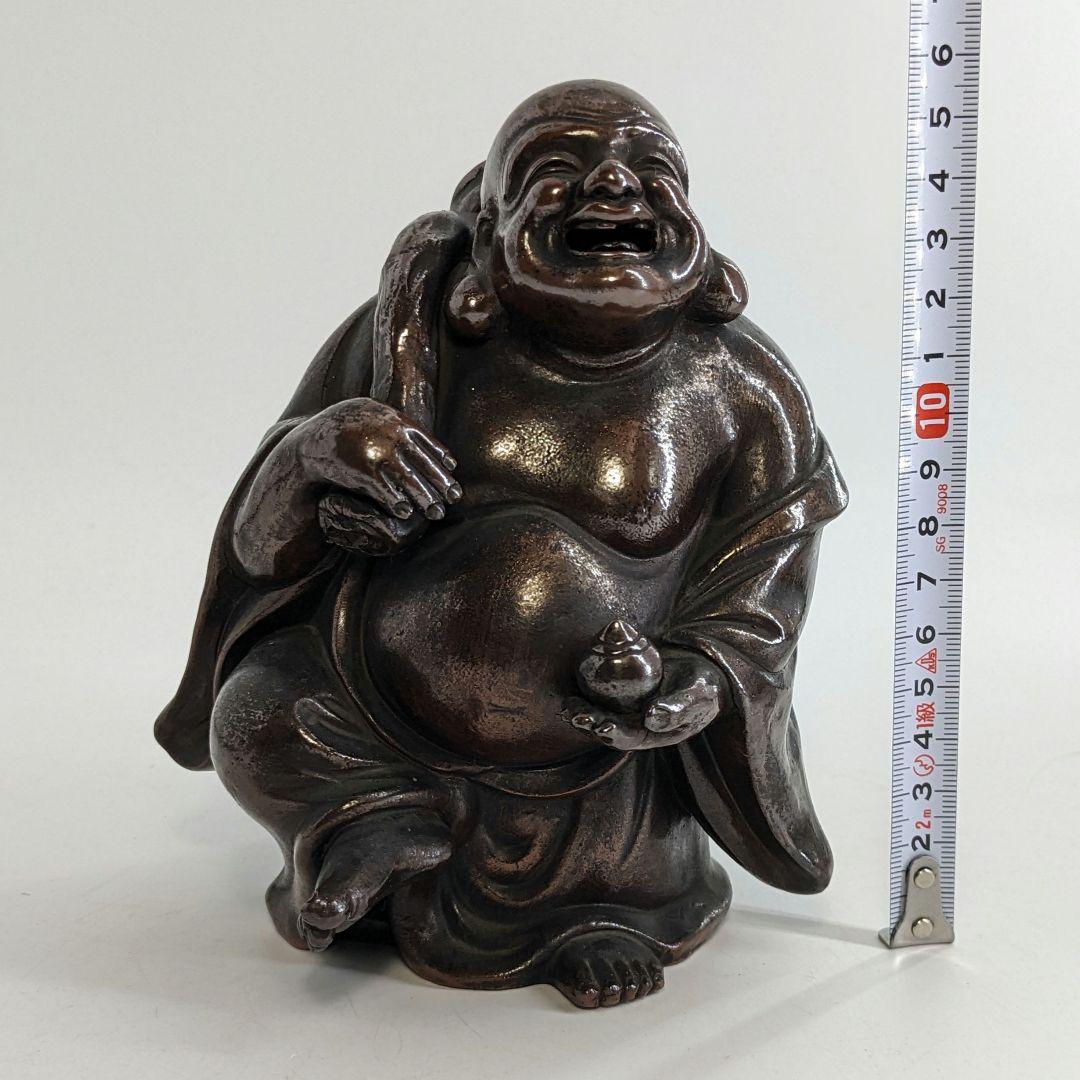 明治大正期 備前焼 布袋尊像 置物 布袋様 七福神 縁起物 踊り布袋 工芸品