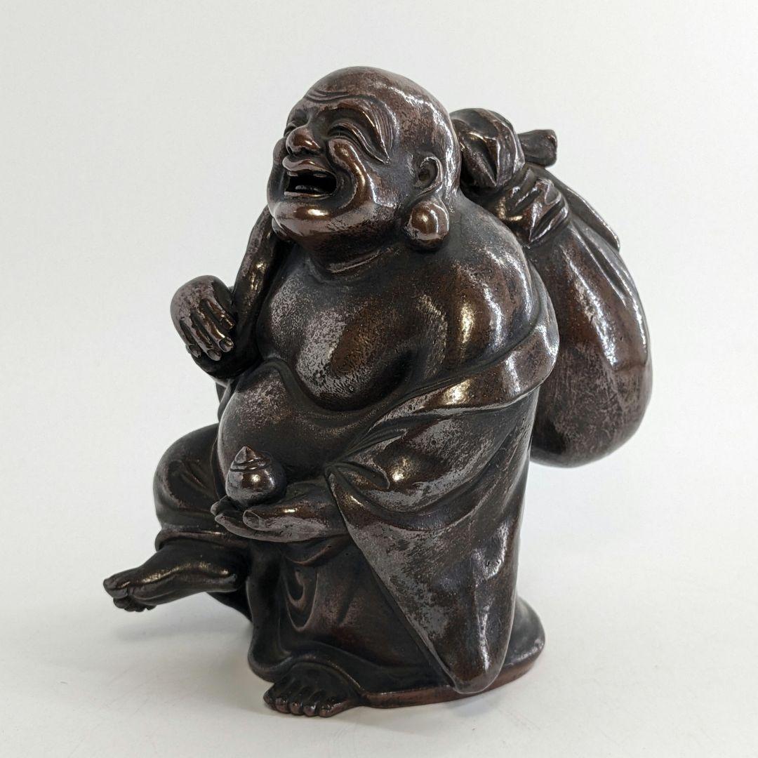 明治大正期 備前焼 布袋尊像 置物 布袋様 七福神 縁起物 踊り布袋 工芸品