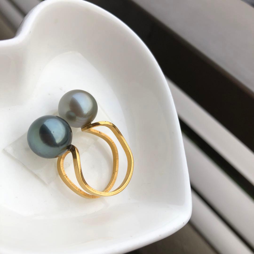 黒蝶真珠リング　タヒチパールリング