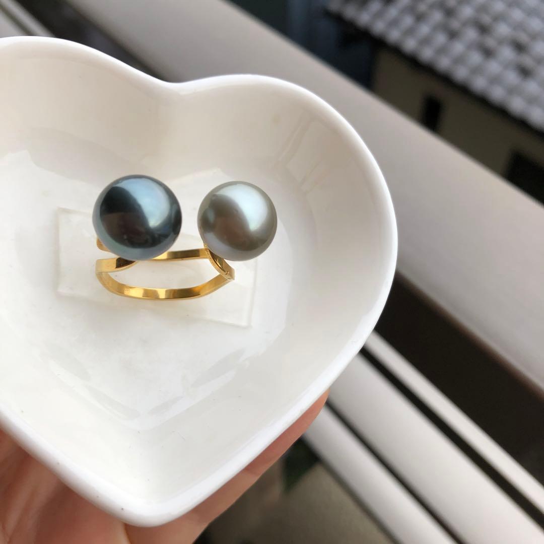 黒蝶真珠リング　タヒチパールリング