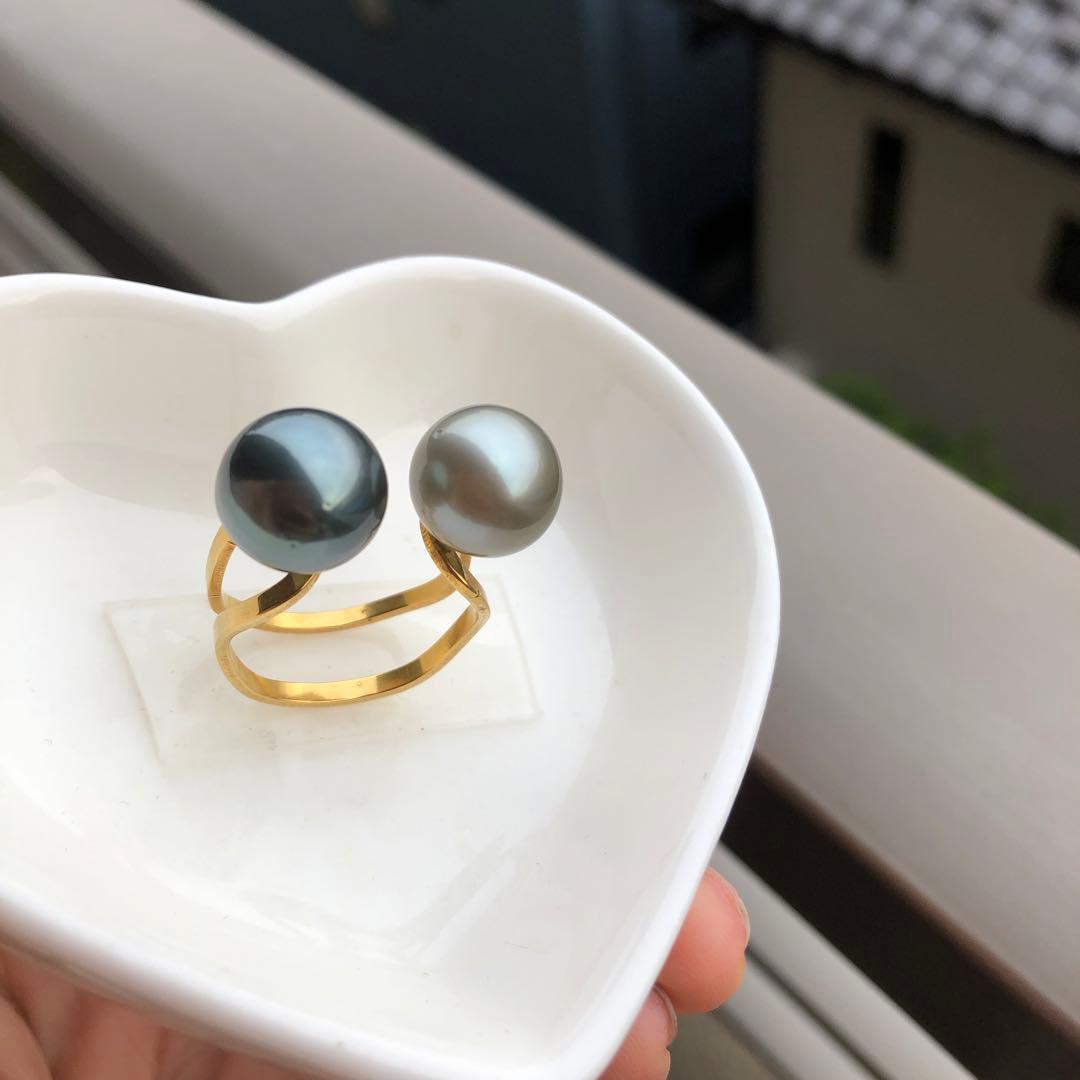 黒蝶真珠リング　タヒチパールリング