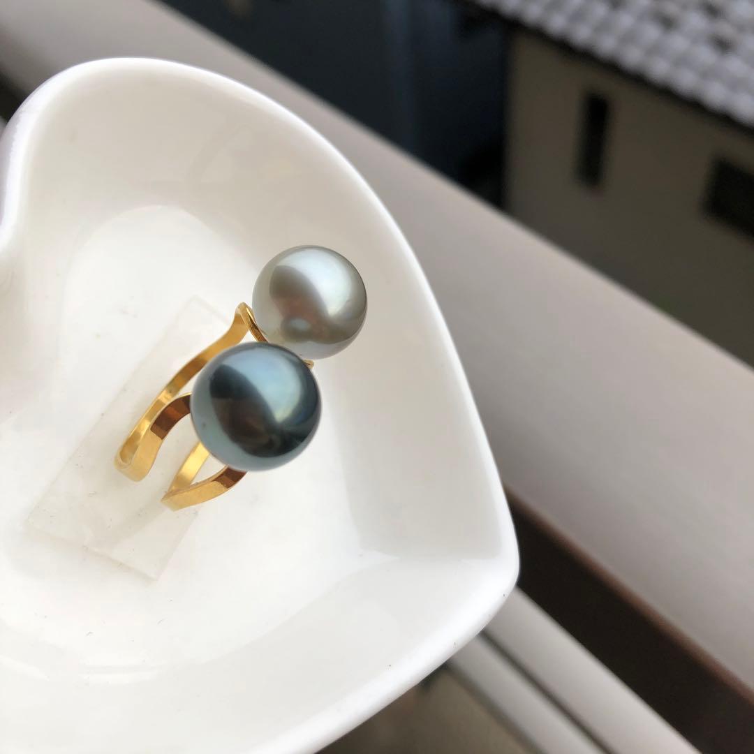 黒蝶真珠リング　タヒチパールリング