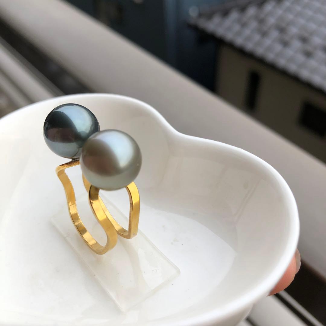 黒蝶真珠リング　タヒチパールリング