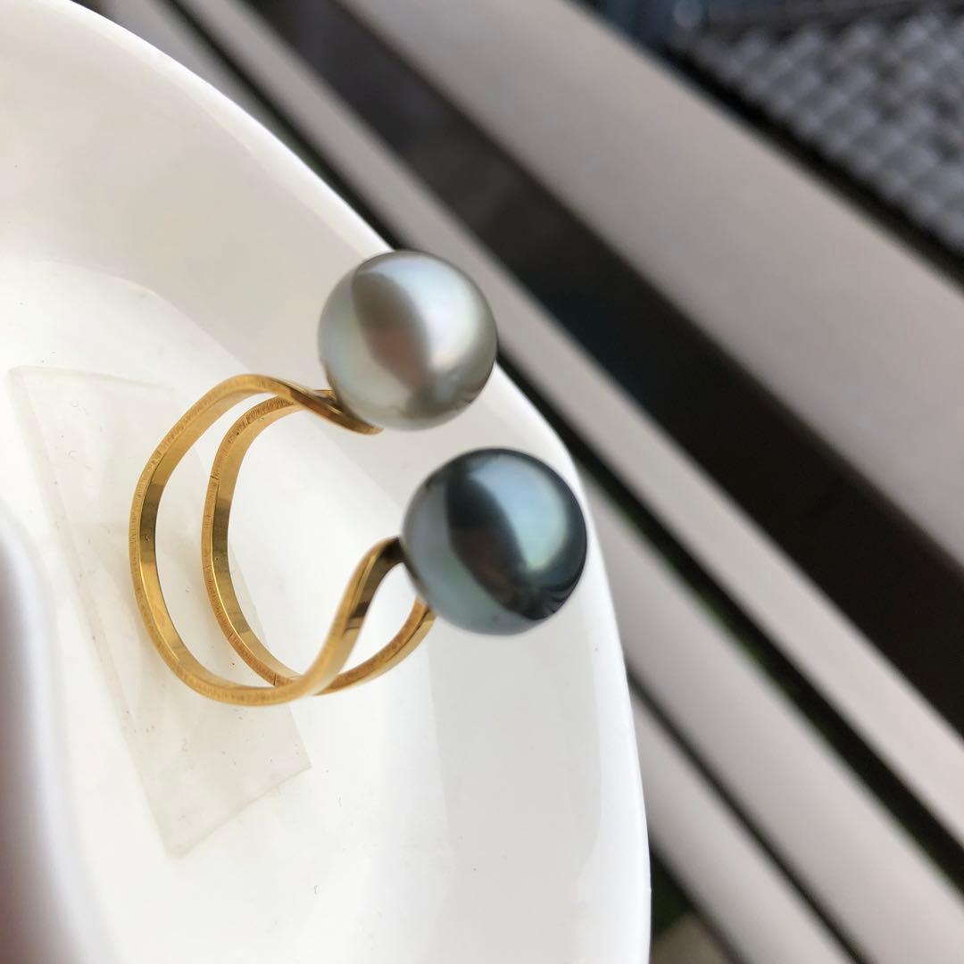 黒蝶真珠リング　タヒチパールリング