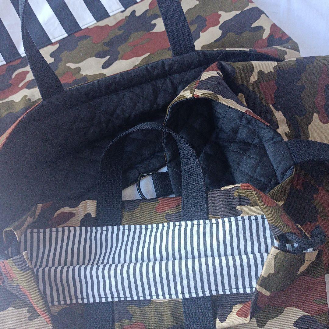 入園入学6点セット 迷彩×ブラックストライプ レッスンバッグ シューズバッグ 他