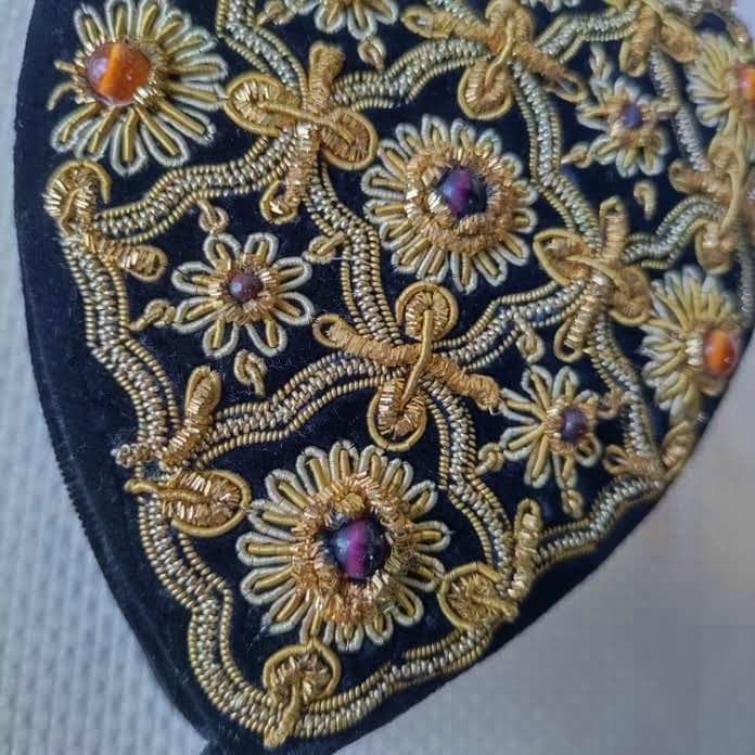 レトロ ベロア 金モール ビーズ 刺繍 ハート ジュエリーボックス 黒/小物入れ