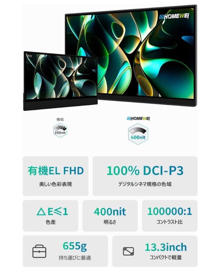 EWEI モバイルモニター 有機EL OLED 13.3インチ