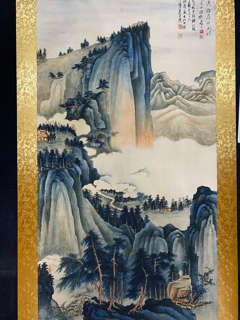 谢之柳 峯巒泣幽 中国画 掛け軸 水墨画 和室 玄関 茶室 壁掛け 美術品