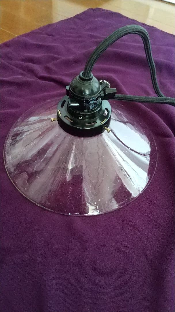 アンティーク・大正ロマン・透明気泡入り吹きガラス電笠