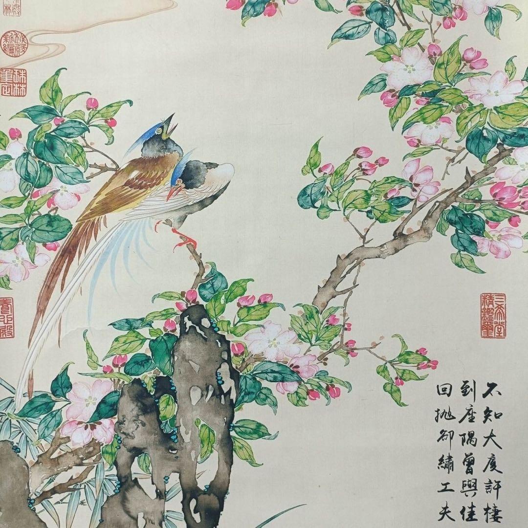唐寅 花鳥図　三尺中堂掛け軸　中国書画　宣紙　書画工芸