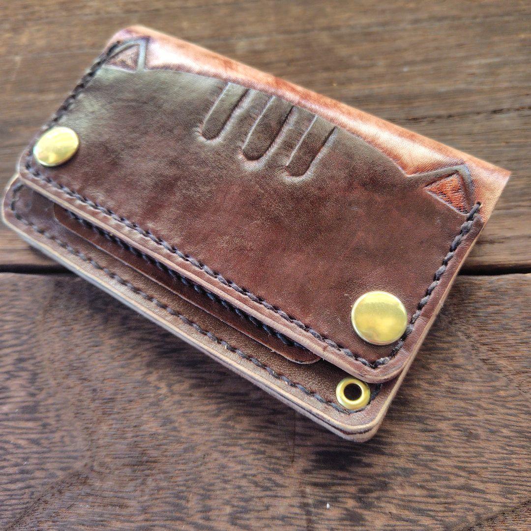 ミドルサイズ トラッカーウォレット 手染め 茶猫 ブラウンニャンコ