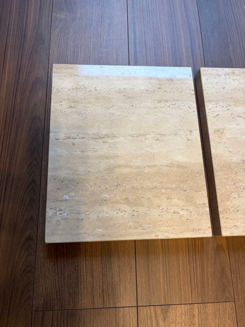 【特注・美品】大理石トラバーチン スピーカーボード 2枚セット（穴埋め済）