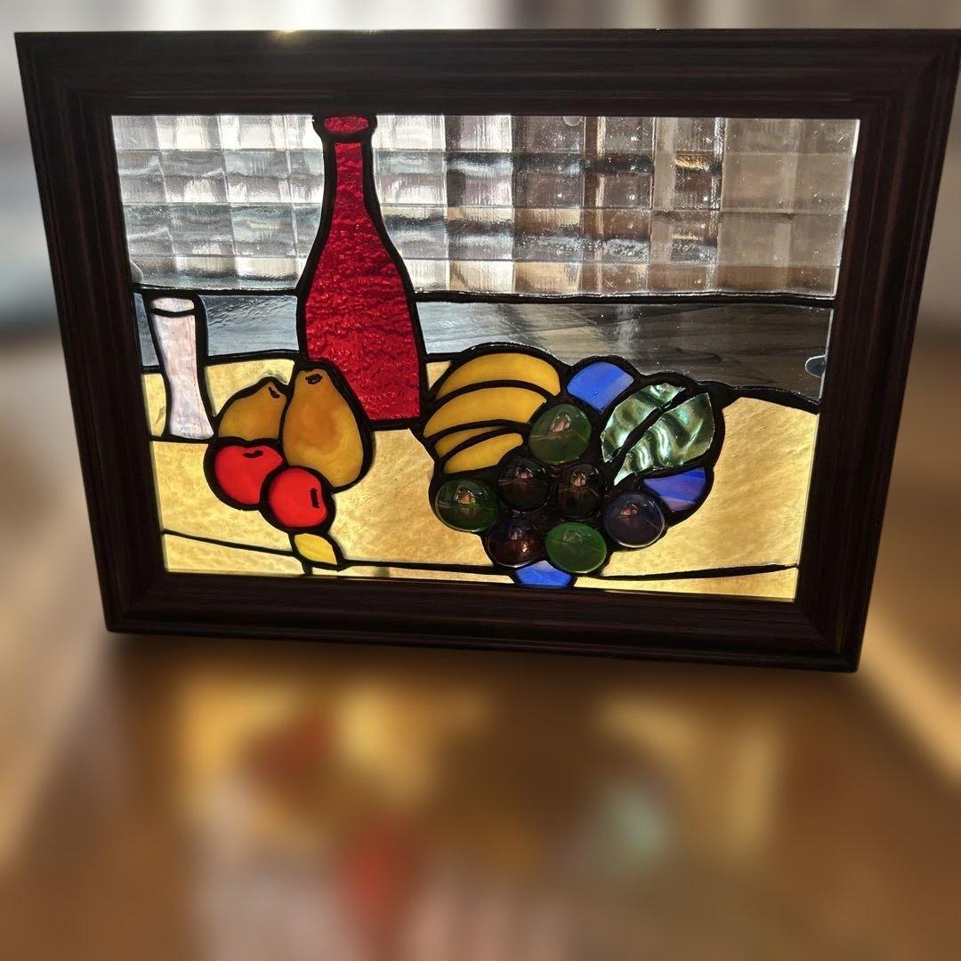 ステンドグラスパネルワインと果物