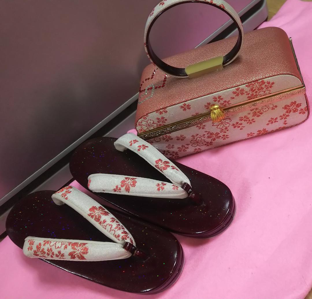 新品 成人式 ハート♥️ 鏡付きかばん 和装 バッグ 草履 セット