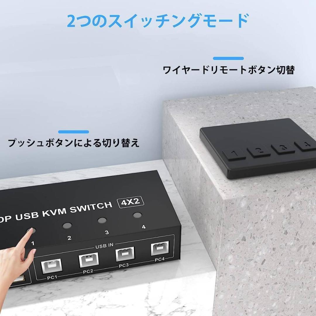4ポートデュアルモニター kvmスイッチ Displayport 4K