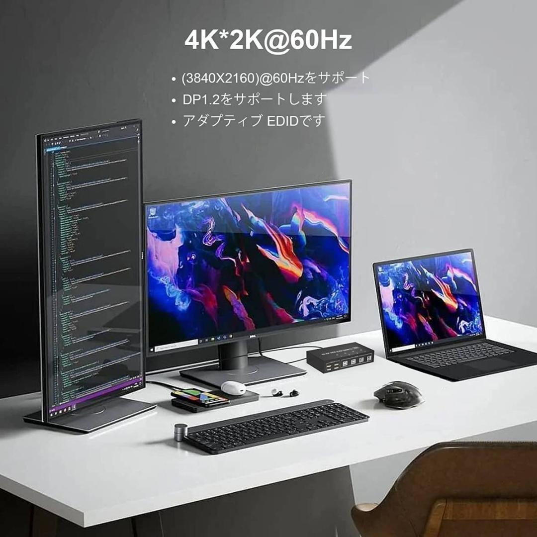 4ポートデュアルモニター kvmスイッチ Displayport 4K