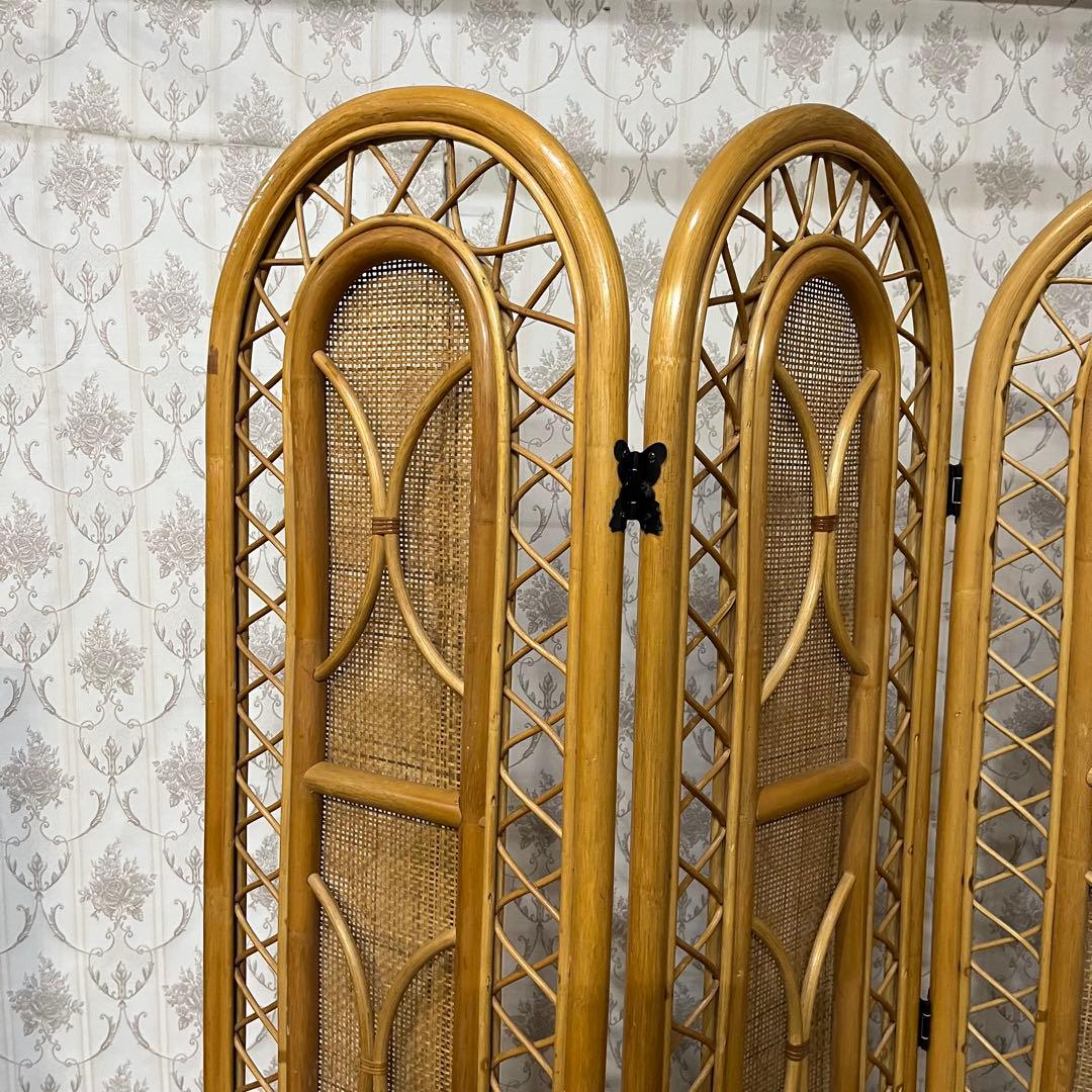 【アンティーク】籐 ラタン 3連パーテーション 間仕切り 衝立 目隠し古道具