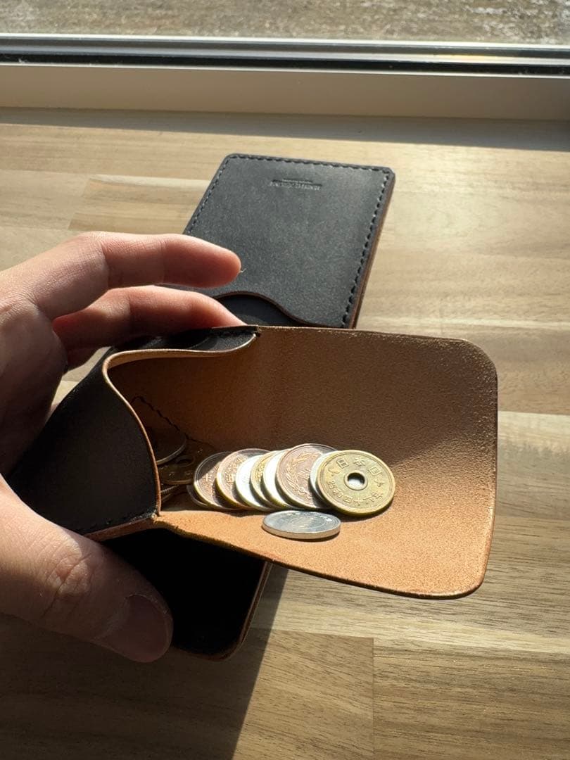 本革 栃木レザー 茶芯 二つ折り財布 ハンドメイド 茶芯のエイジングが魅力