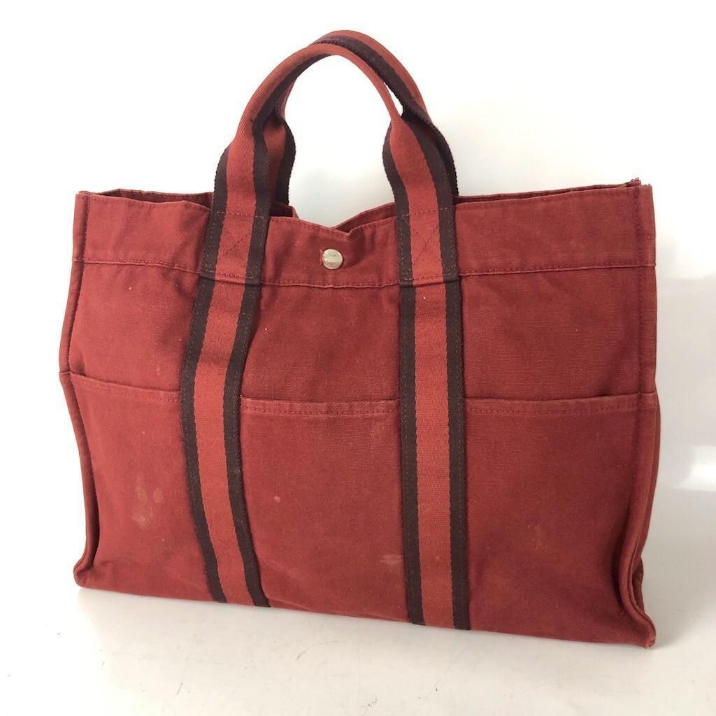 HERMES エルメス フールトゥMM キャンバス トートバッグ レッド