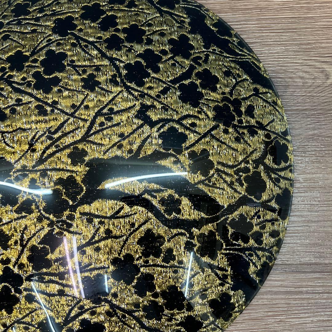 E-1 極美品 ぎやまん 金銀糸 金彩 桜文様刺繍 ガラスプレート 飾り皿 大皿