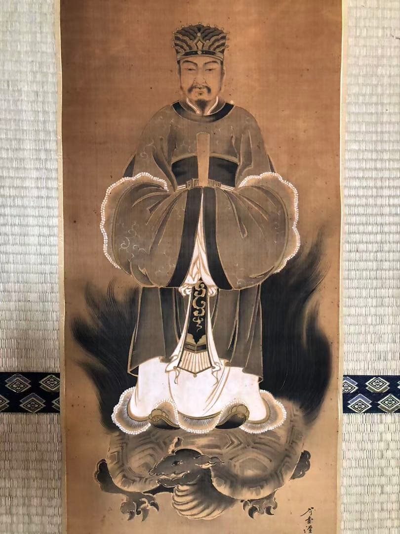 捲り　絹本　秀堂 絵［唐人物図］肉筆 掛け軸！