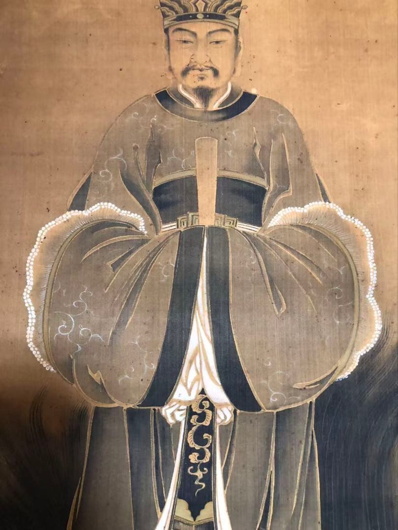 捲り　絹本　秀堂 絵［唐人物図］肉筆 掛け軸！