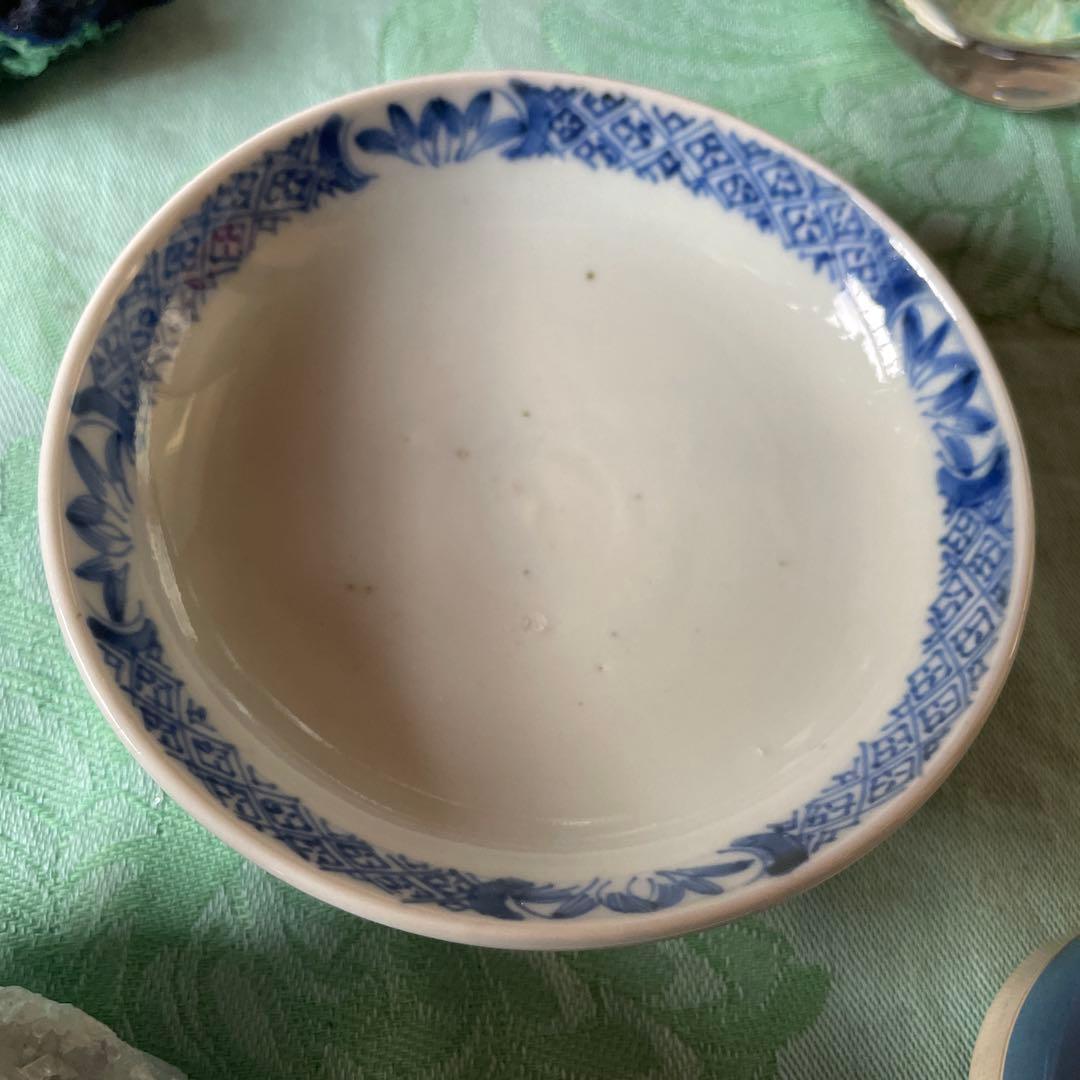 古伊万里　染付　霊獣　牡丹　唐草　蓋付飯碗