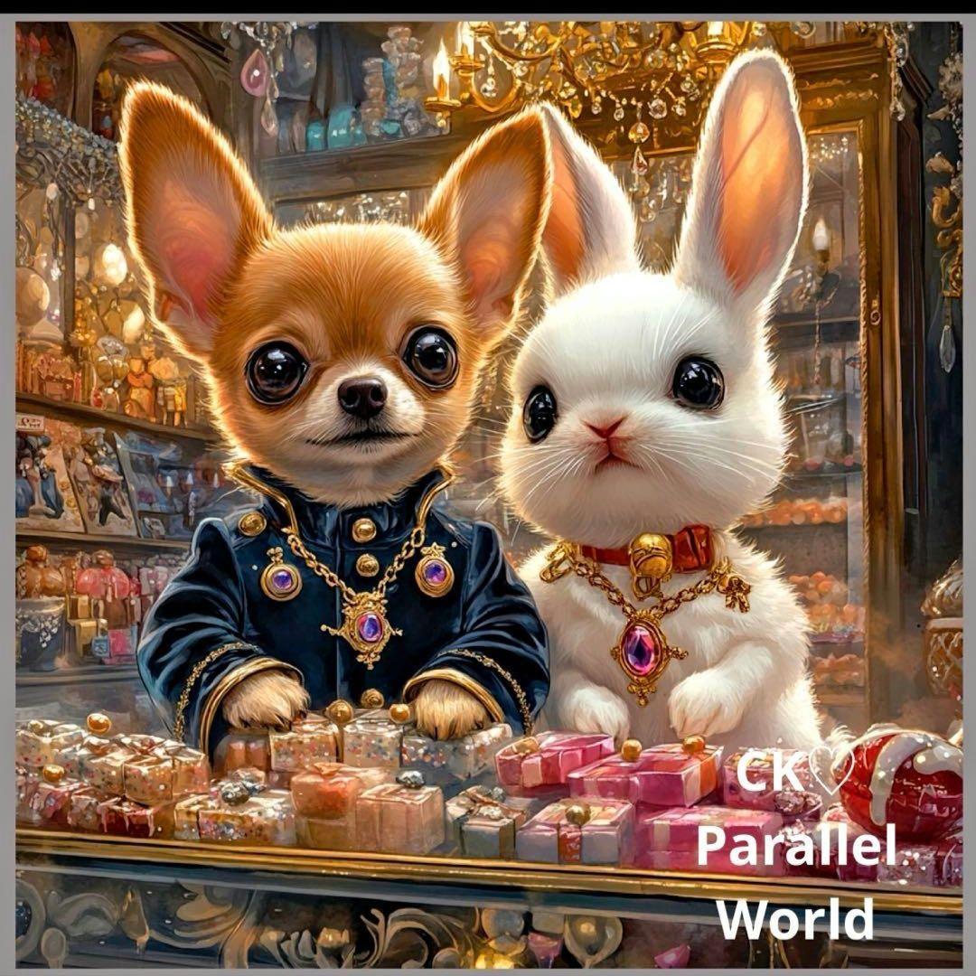激レアチワワとうさぎパネル生地　ハンドメイド