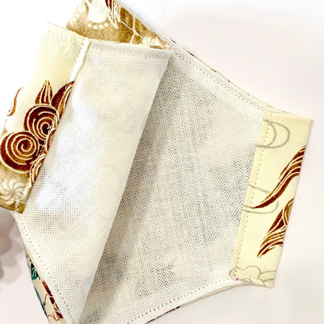 No.522 オーダーマスク　シーサー　麒麟　アイボリー　ハンドメイド　和柄